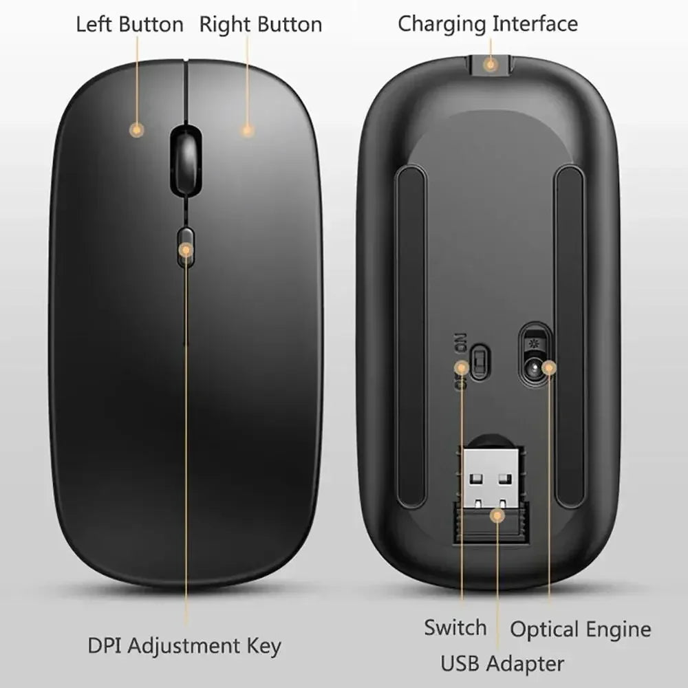 2025New Bluetooth Wireless Mouse USB Optical Rechargeable Mouse for Computer Laptop PC Macbook Gaming Mouse Gamer 2.4GHz 1600DPI