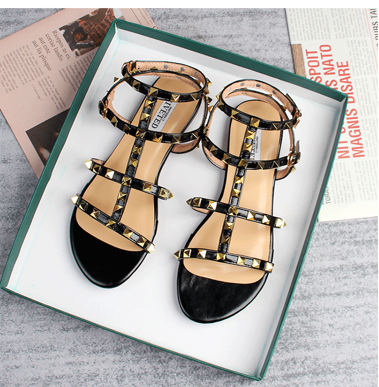 summer women's sandals ladies casual flat shoes simple style Fashion rivet design walking and shopping Large size 41-43