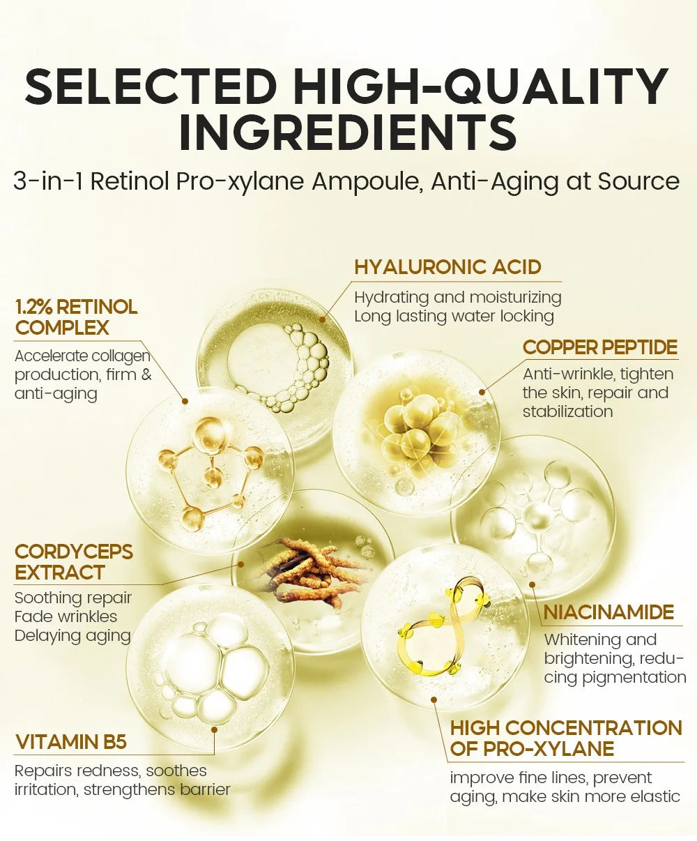 Retinol + Pro-xylane Ampoule serum  Repairs Strengthens The Skin And Diminishes Fine Lines Face Beauty Skin Care 15pcs