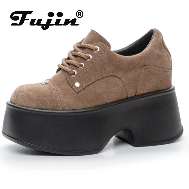 Fujin 11cm New Synthetic Suede Leather Pumps Fashion Comfy Spring Autumn Microfiber Chunky Sneakers Women Platform Wedge Shoes