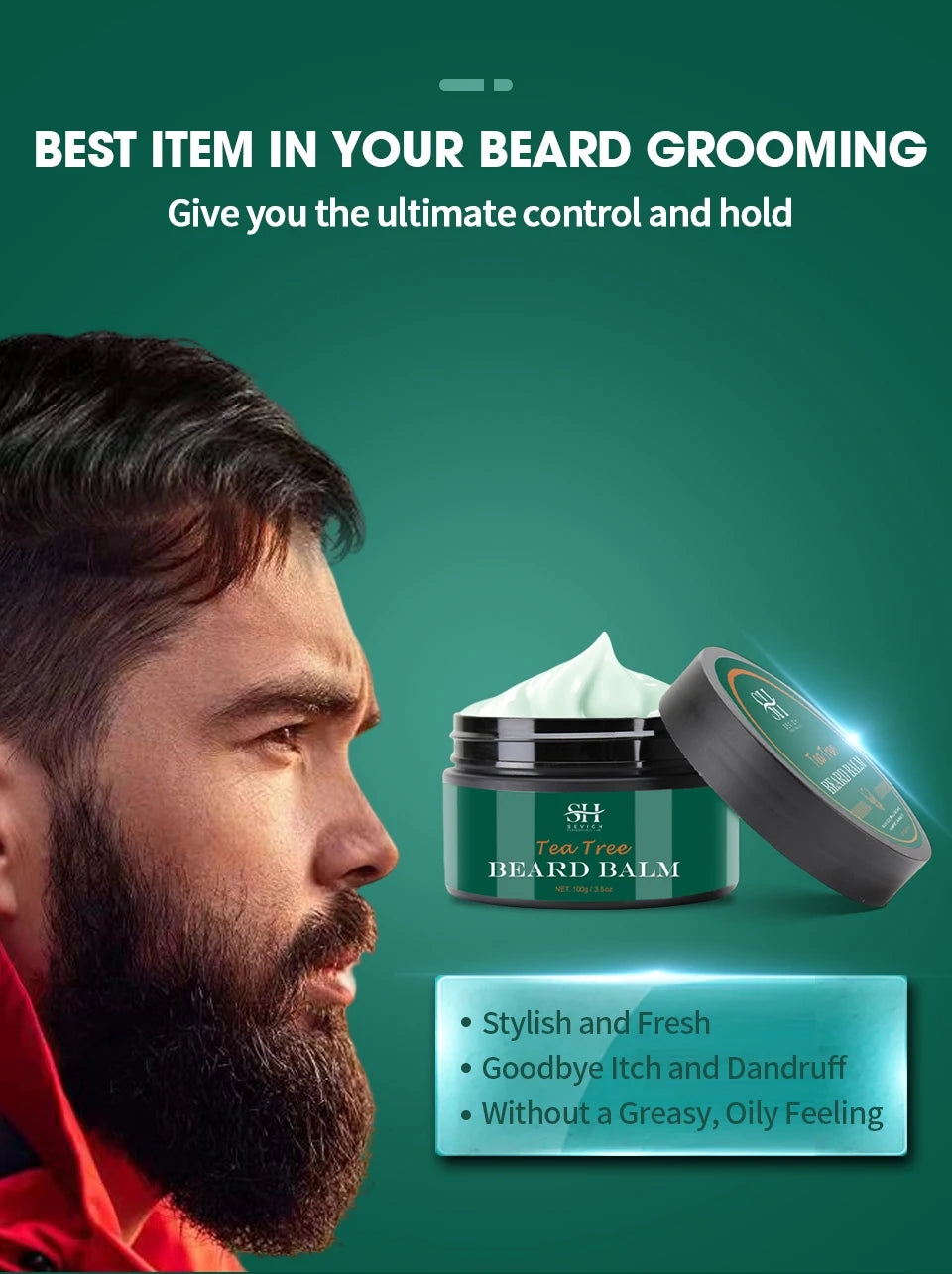 Beard Cream For Men 100% Natural Tea Tree Beard Moisturizing Effect Beard Conditioner Beard Care Styling Cream Oil Sevich 100g