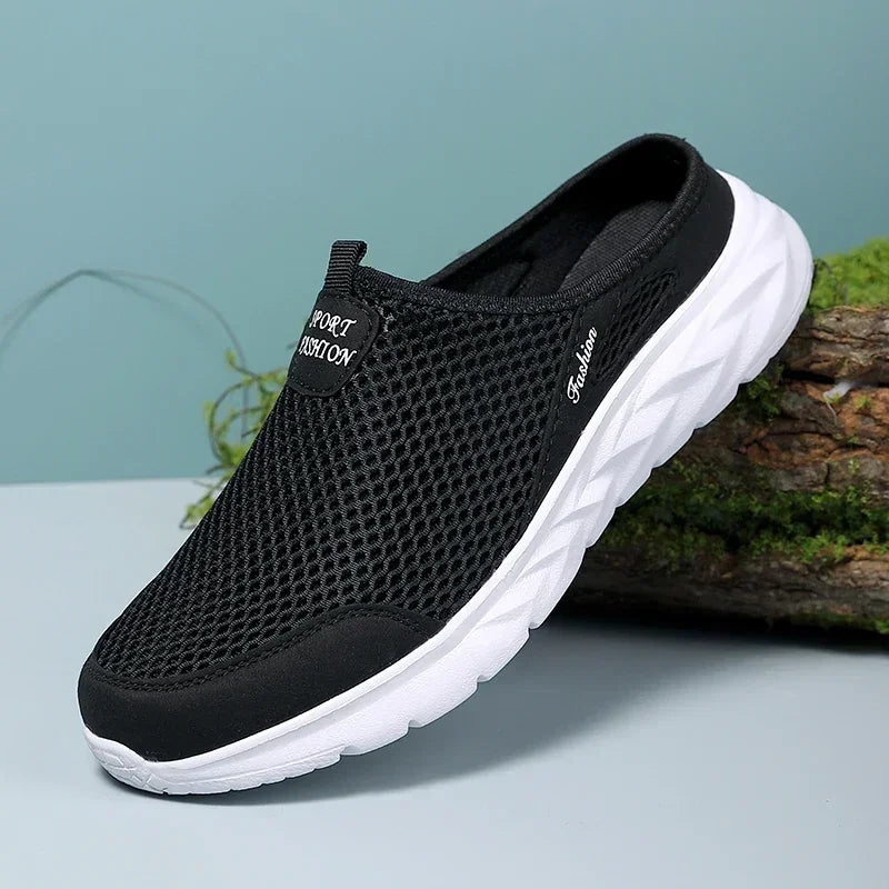 MAEDEF Half Slippers Outdoor High Quality Anti-slip Men Leisure Shoes Mesh Breathable Soft Comfortable Flat-bottomed Slippers