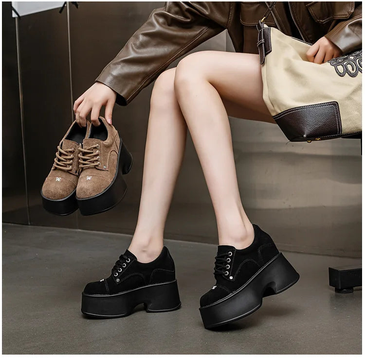 Fujin 11cm New Synthetic Suede Leather Pumps Fashion Comfy Spring Autumn Microfiber Chunky Sneakers Women Platform Wedge Shoes
