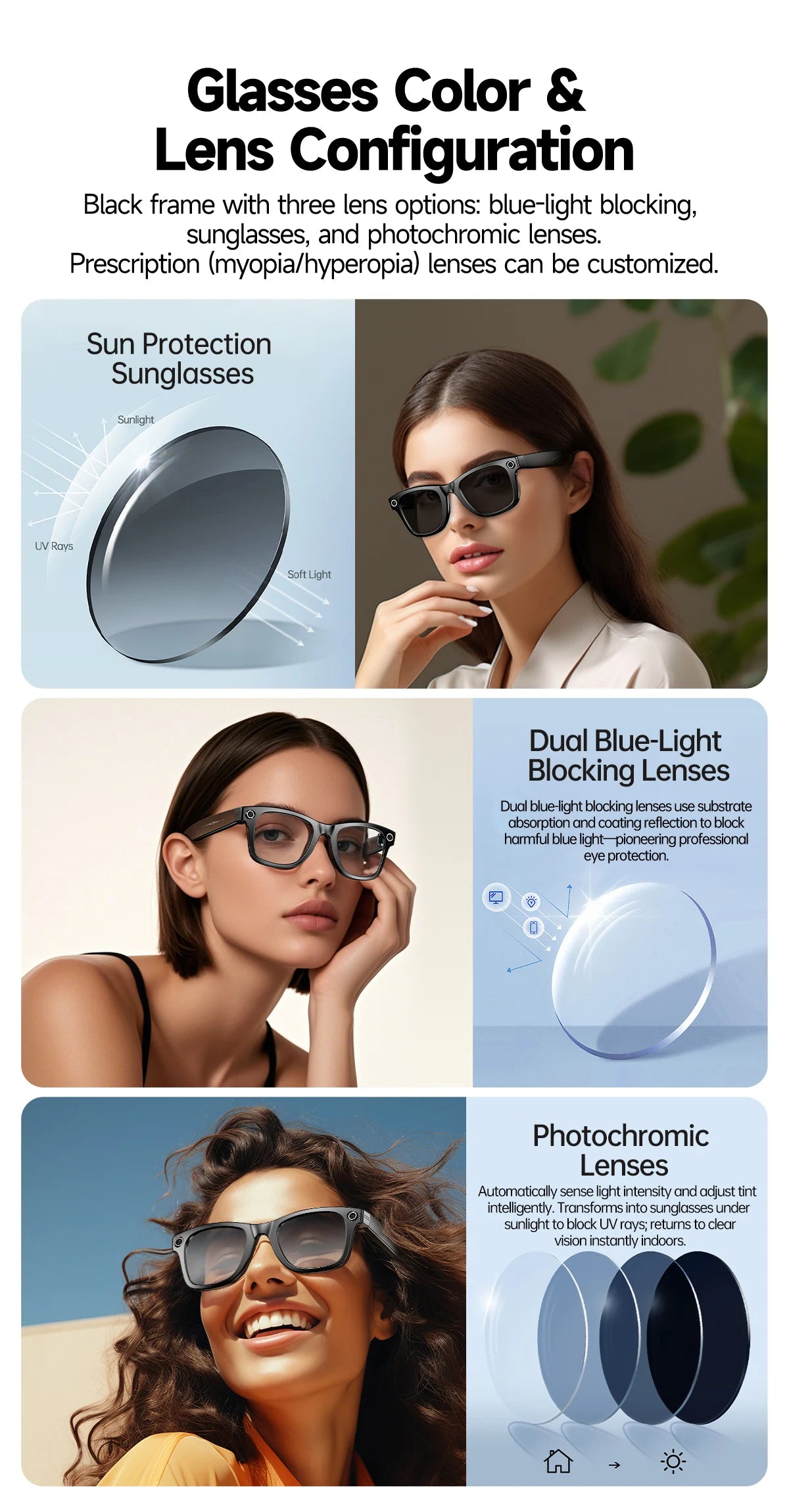 LIGE New Photochromic Lenses Smart Glasses 800W Camera HD Video Recording Bluetooth Call Glasses AI Smart Translation Sunglasses