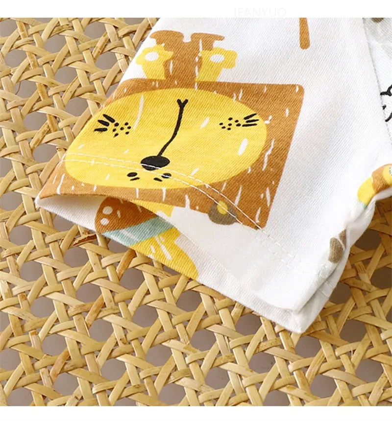 Cute Baby Cartoon Jumpsuit Summer Short Sleeved Thin Cotton Newborn Infant Clothing Bodysuit Boys Girls Crawling Clothes Rompers
