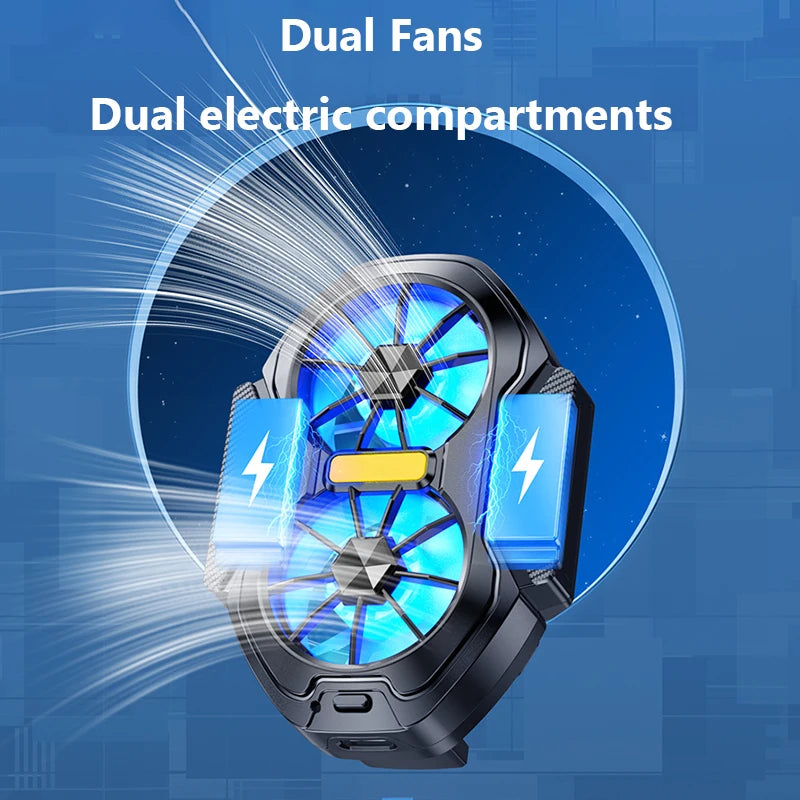 Dual Fan Mobile Phone Cooler Plug-in/Rechargeable Cell Phone Cooling Fan Type-C with Blue Light for Android IOS PUBG Game Cooler