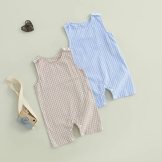 Cute Toddler Striped Sleeveless Romper Jumpsuit with Round Neck and Button Closure for Baby Boys and Girls