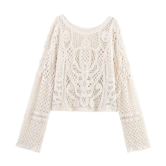 New summer women's clothing sweet and elegant casual hollow-out knitted shirt