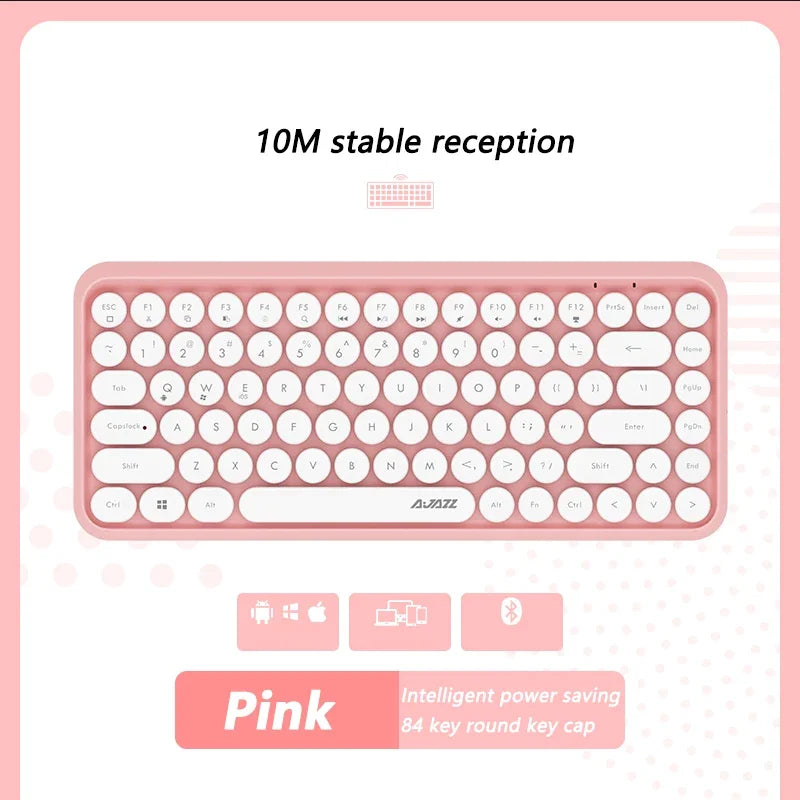 Ajazz 308I Wireless Bluetooth Keyboard 84 Keys Multi-Device Portable Keyboard Retro Typewriter Round Keycaps for IOS Android Win