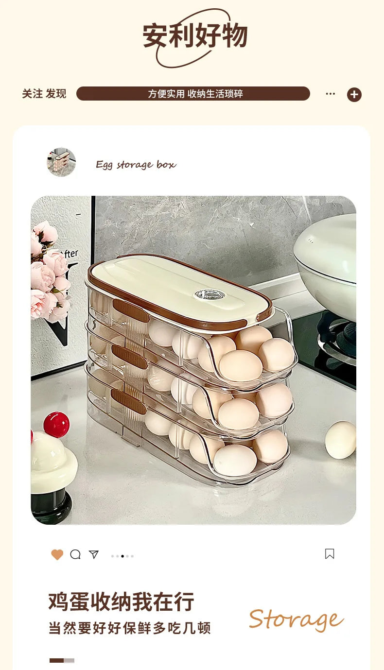 Large-capacity automatic rolling egg organizer home kitchen special preservation egg holder