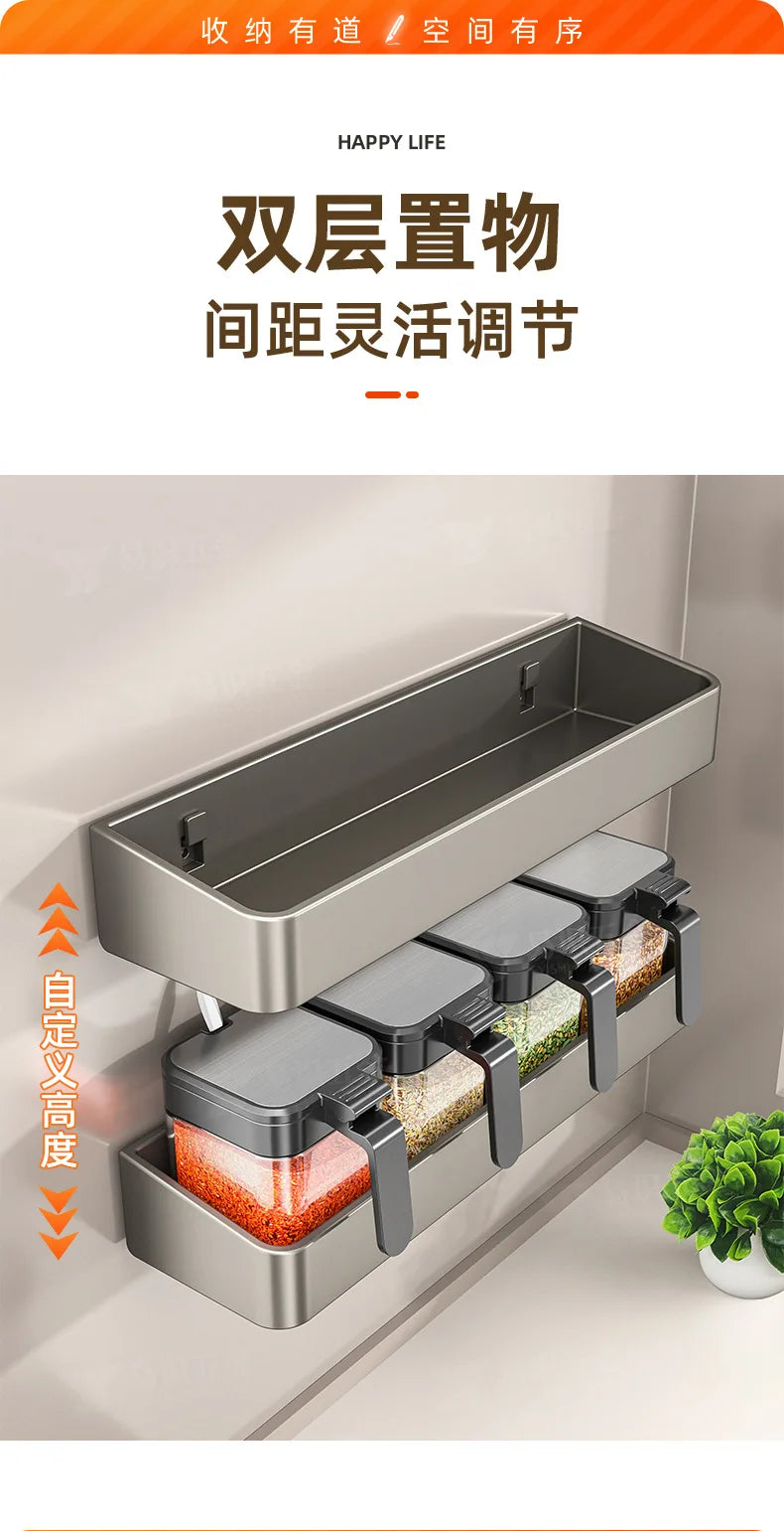 Wall Mounted Kitchen Seasoning Storage Rack Home Use Free Punching Condiment Box Can Seasoning Organizer for Culinary Tools