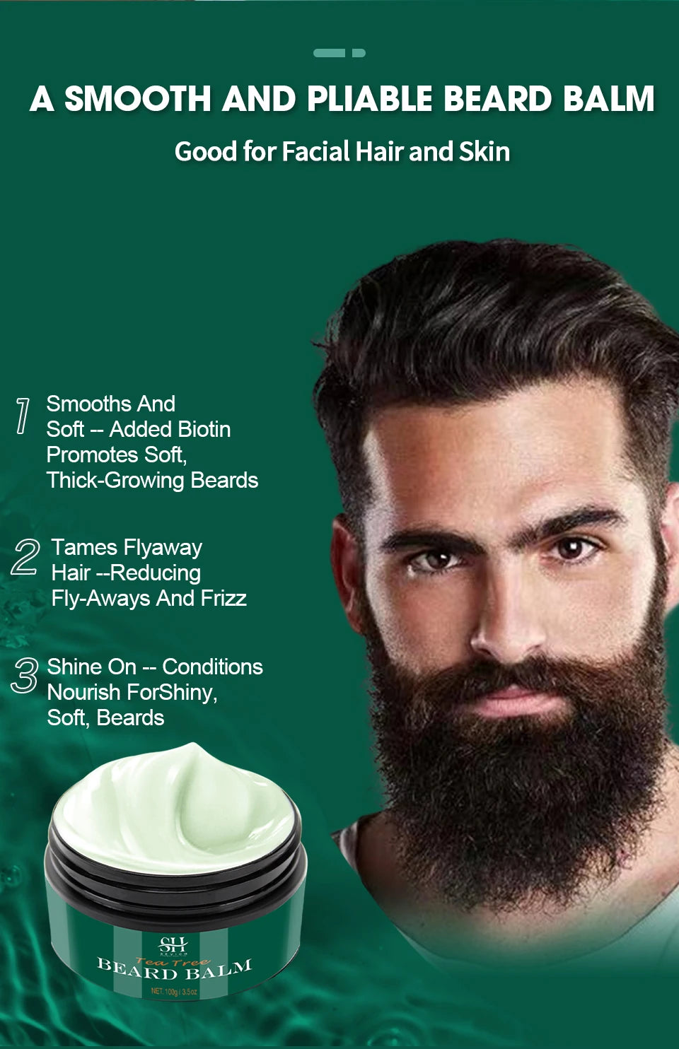 Beard Cream For Men 100% Natural Tea Tree Beard Moisturizing Effect Beard Conditioner Beard Care Styling Cream Oil Sevich 100g