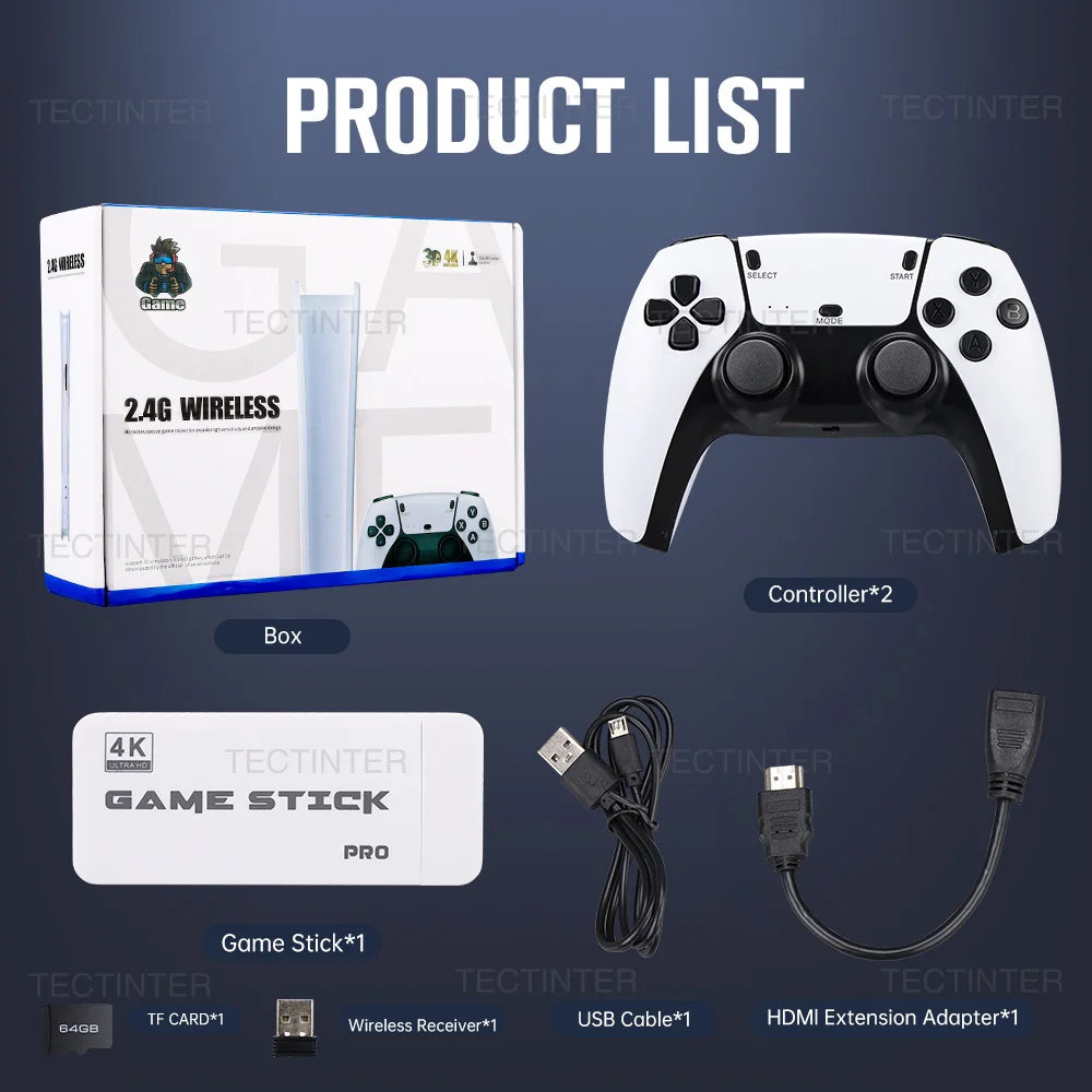 M15 4K Game Stick Mini TV Retro Video Game Console Wireless Gamepads Controller Handheld Game 128G 30000+ Games HD Output