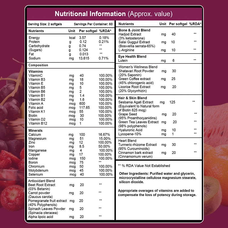 Multivitamin & Multimineral, Women's Daily Vitality Fitness, Supports Overall Health, Antioxidant & Joint Health, 120 Tablets
