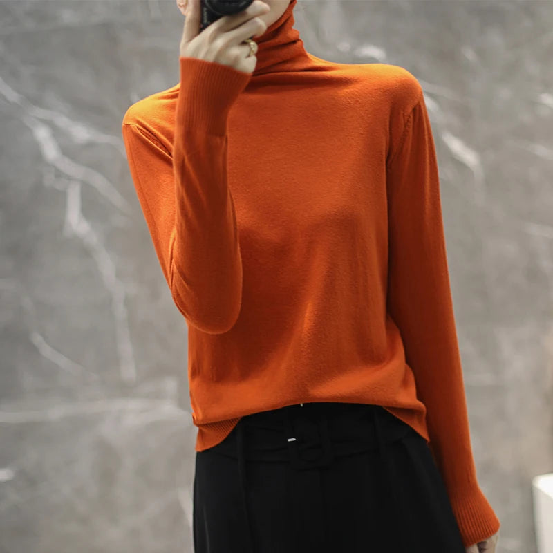 Turtleneck Women Sweater Autumn Winter Warm Bottiming Shirts Korean Fashion Long Sleeve Pullovers Slim Fit Casual Warm Knitwears