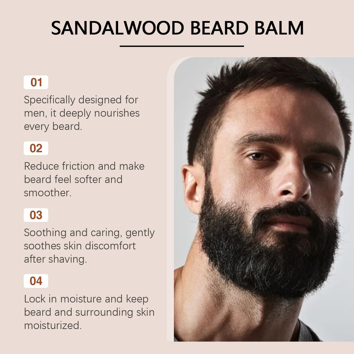 Beard Balm for Men with Sandalwood&Beeswax - Nourishing&Softening Beard Care Balm, Vitamin E Enriched, Anti-Itch Formula for dry