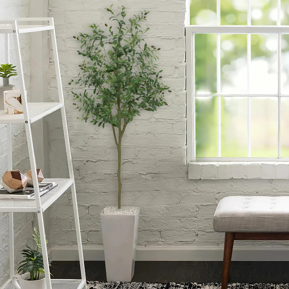 Artificial Olive Tree Faux Olive Tree 5ft/6ft/7ft Tall Artificial Tree Indoor Outdoor Potted Artificial Plants for Home Office