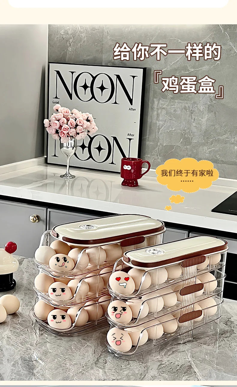 Large-capacity automatic rolling egg organizer home kitchen special preservation egg holder