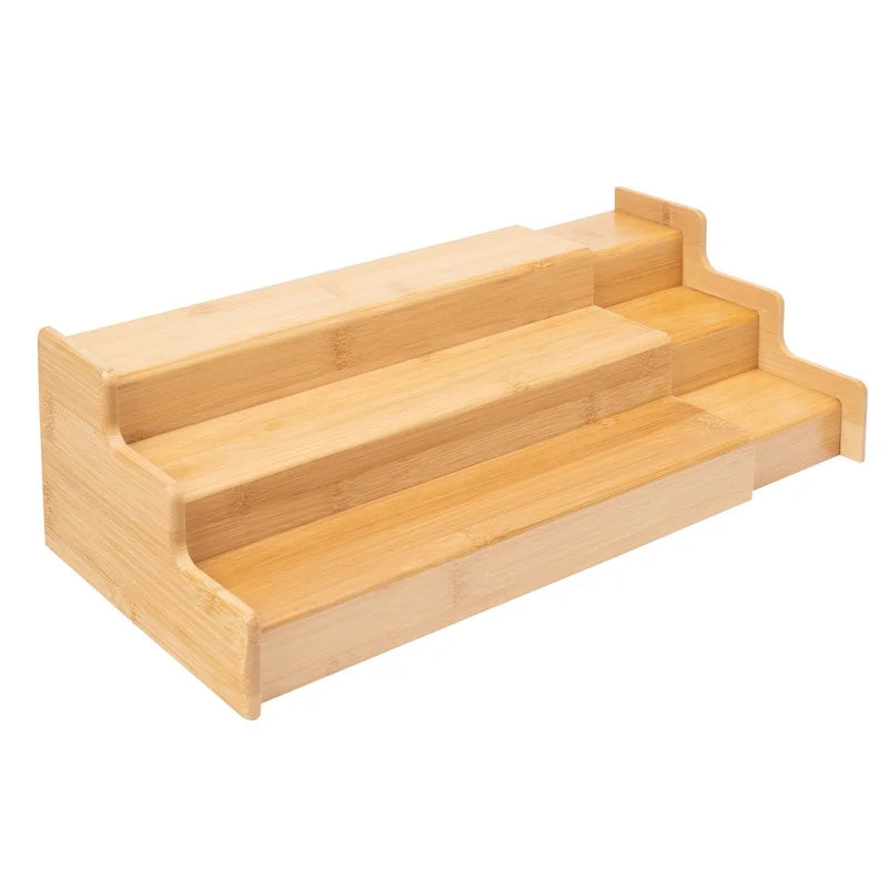 Expandable Bamboo Spice Rack Organizer 3-Tier Step Shelf Kitchen Pantry Cabinet Storage Multifunctional Display Storage