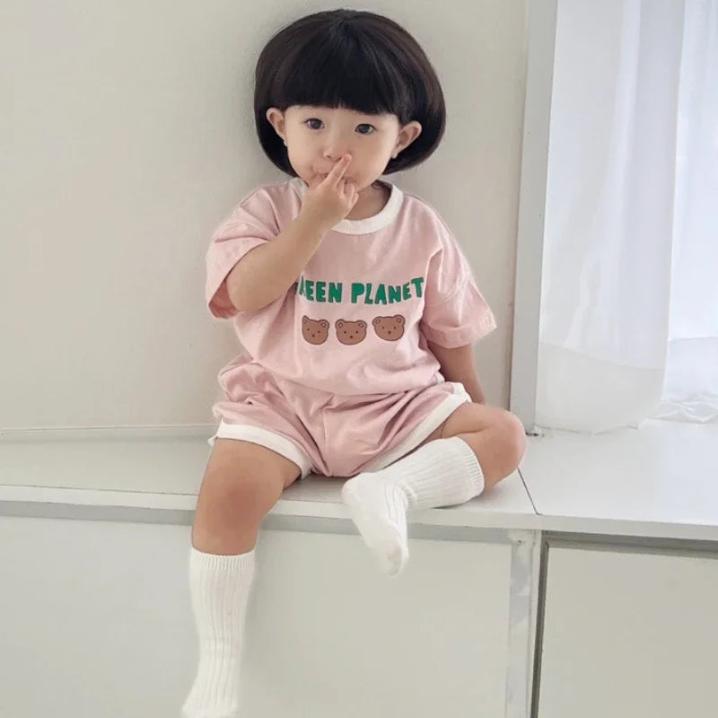 Baby Summer Tracksuits Cute Bear Print Cotton T-shirt+Short Child New Casual Sports Clothes Sets Babies Fashion Set