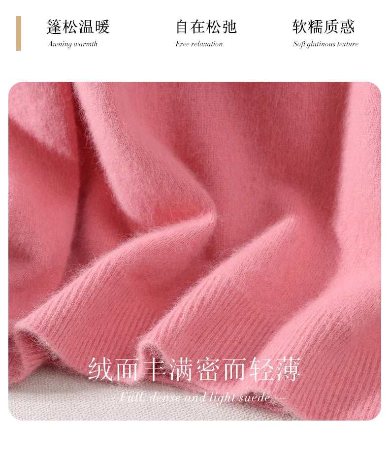 Women's Sweater Semi High Neck Autumn/Winter Pullover Long Sleeved High-End 100% Mink Fur Knitted Sweater Fashion Korean Version