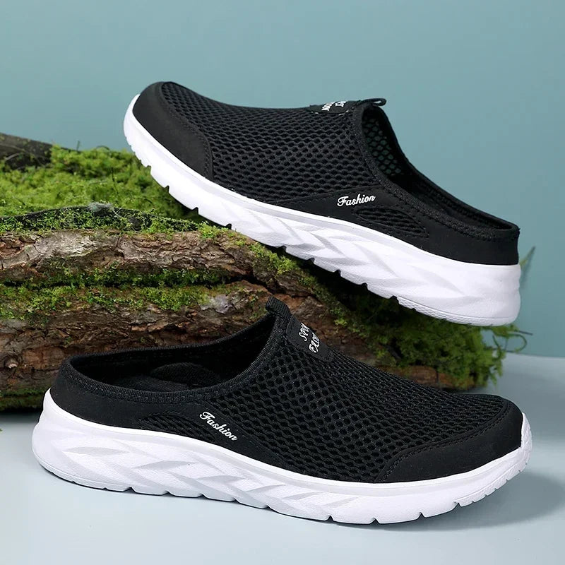 MAEDEF Half Slippers Outdoor High Quality Anti-slip Men Leisure Shoes Mesh Breathable Soft Comfortable Flat-bottomed Slippers