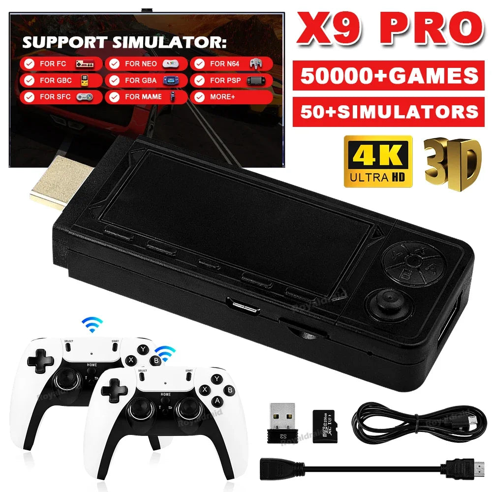 128G 256G X9 PRO GameStick 4KHD TV Video Game Consol 3D Games For PSP/PS1/N64/NDS 40+Simulators Retro Games Dual 2.4G Controller