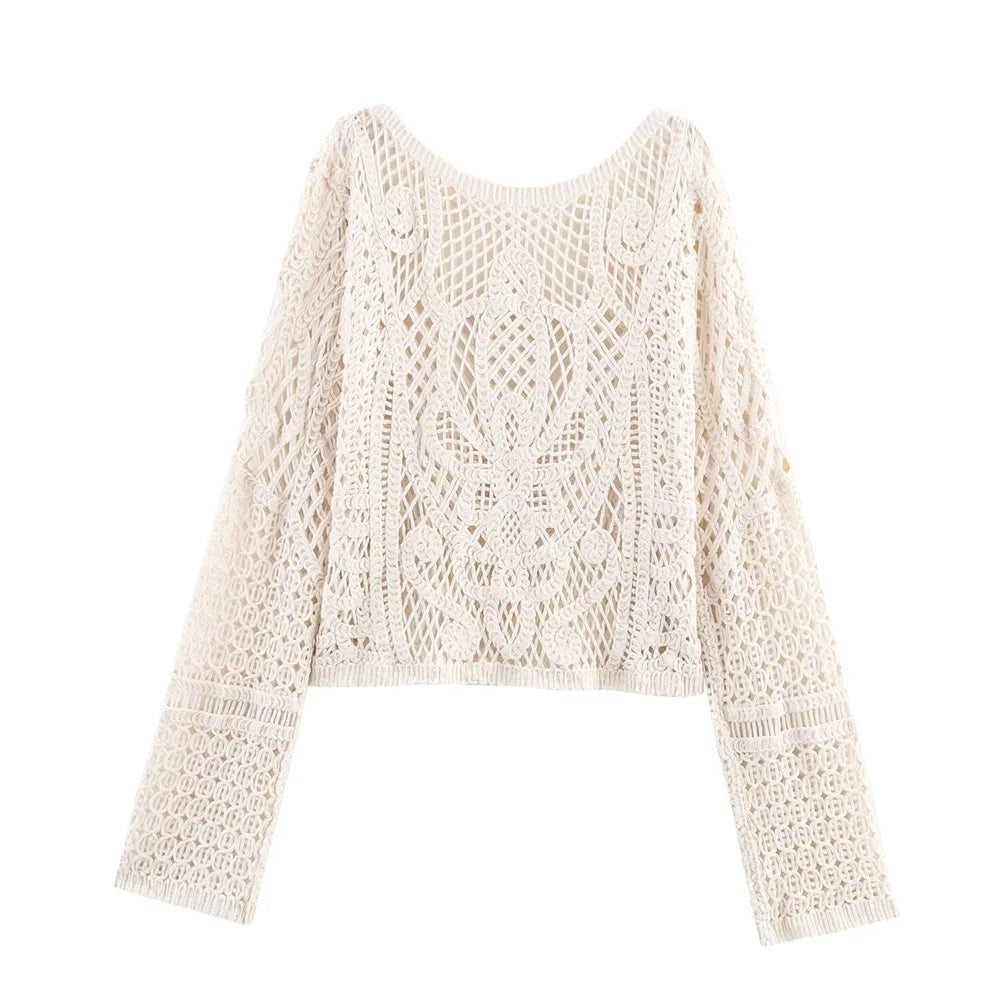 New summer women's clothing sweet and elegant casual hollow-out knitted shirt