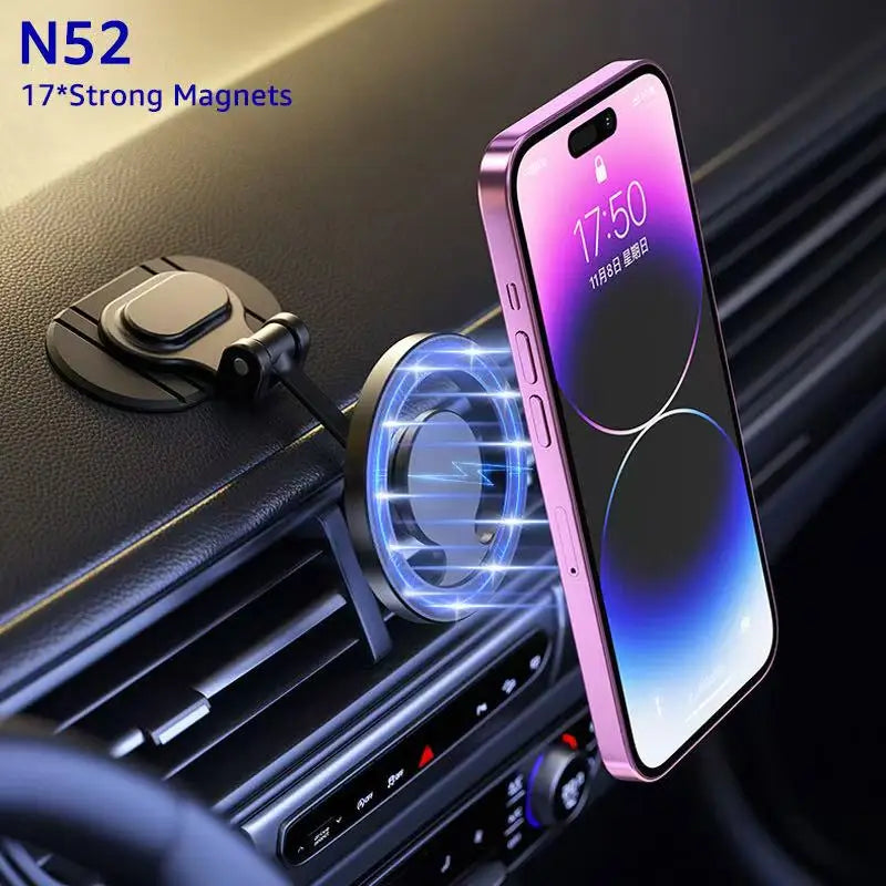 Universal Metal Magnetic Car Phone Holder – Foldable & MagSafe Compatible