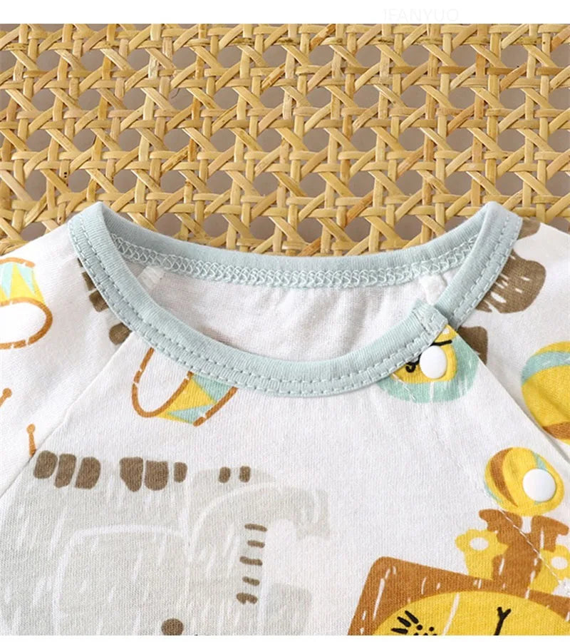 Cute Baby Cartoon Jumpsuit Summer Short Sleeved Thin Cotton Newborn Infant Clothing Bodysuit Boys Girls Crawling Clothes Rompers