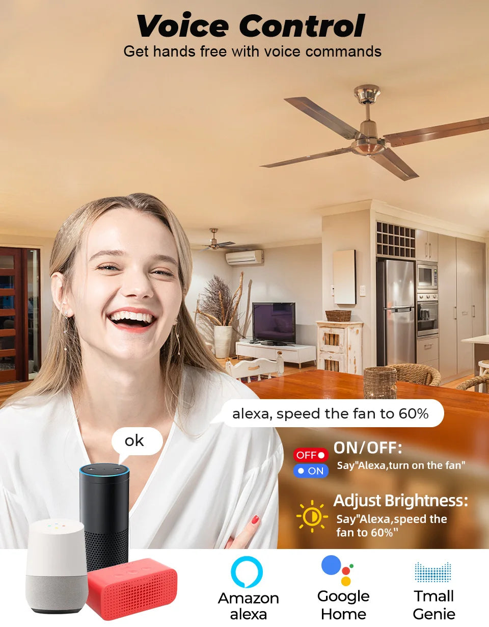 Tuya Wifi Smart Ceiling Fan Speed Switch EU 220V Mini Wall On Off Module Remote Electric Control For Alexa Google Home