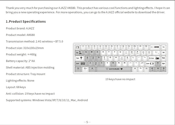 AJAZZ AK680 Mechanical Keyboard ABS Keycap 68 Keys Wired Wireless Bluetooth Gamer Keyboard Hot Swap Custom Gasket for Pc Laptop