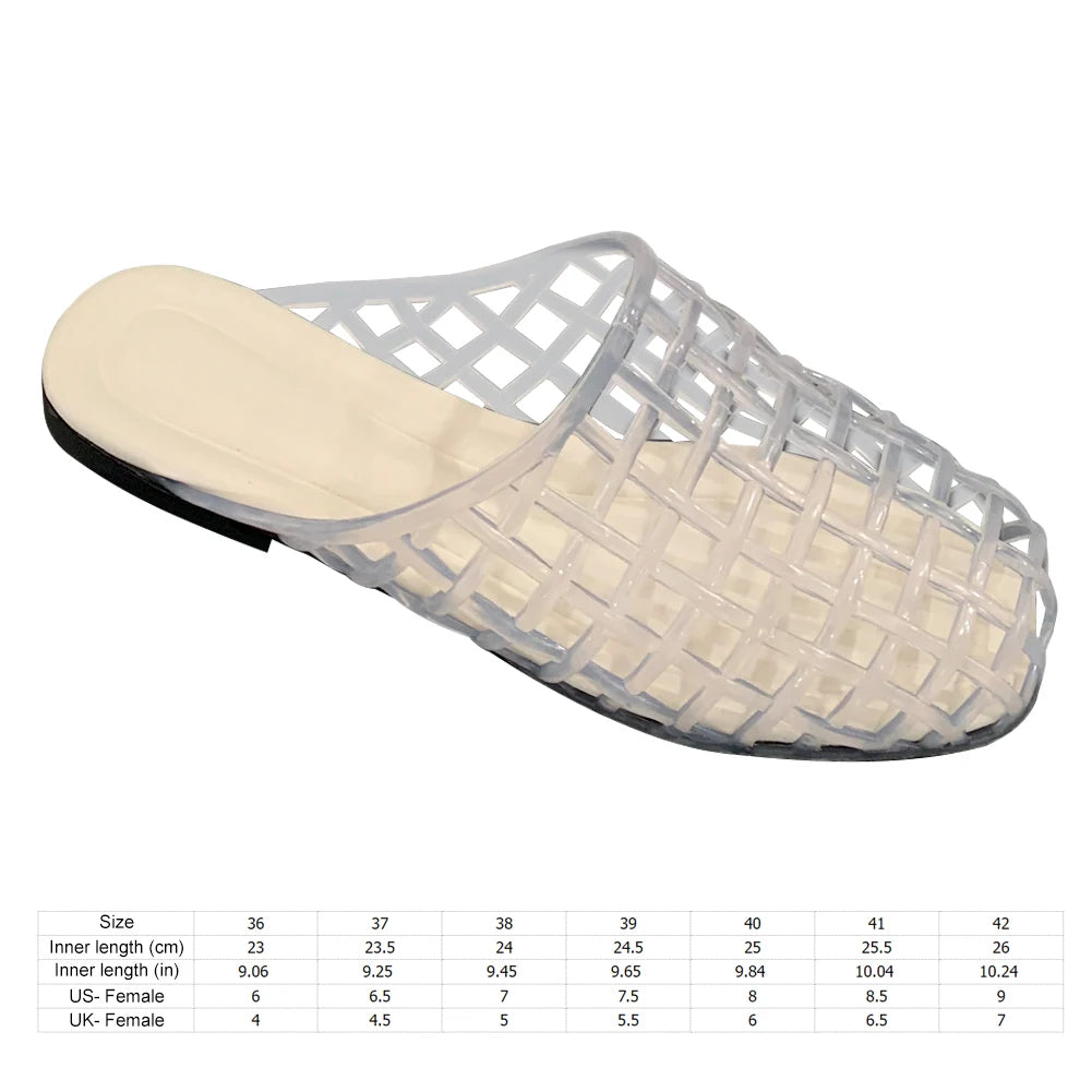 Women Jelly Flats Fashion Slip-On Flats Closed Toe Hollow Out Ballet Flats Breathable Casual Flat Sandals for Outdoor Travel