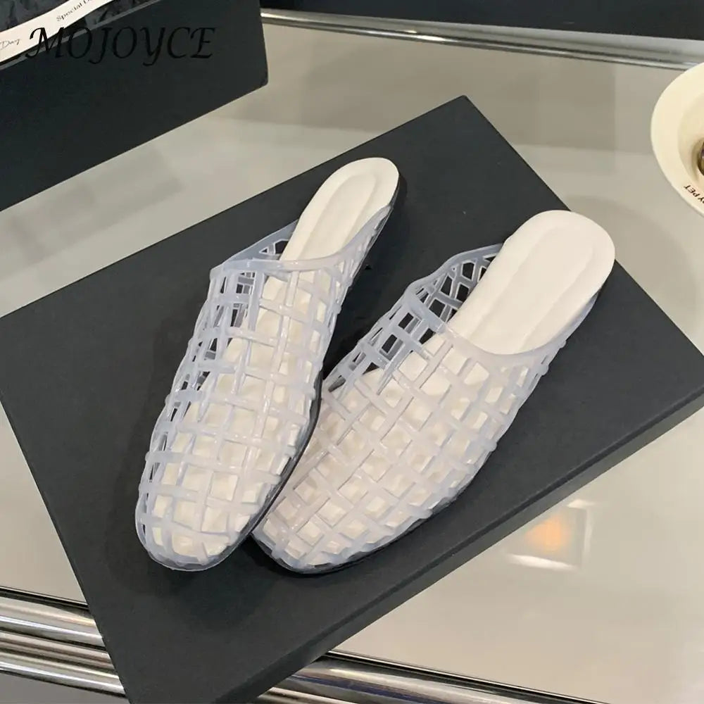 Women Jelly Flats Fashion Slip-On Flats Closed Toe Hollow Out Ballet Flats Breathable Casual Flat Sandals for Outdoor Travel