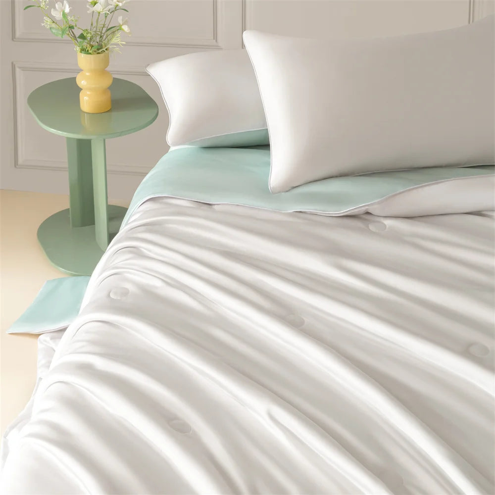 1pc Blue Cooling Summer Quilt Comforter Smooth Breathable Skin-friendly Lightweight Soft Home Bedding Blanket