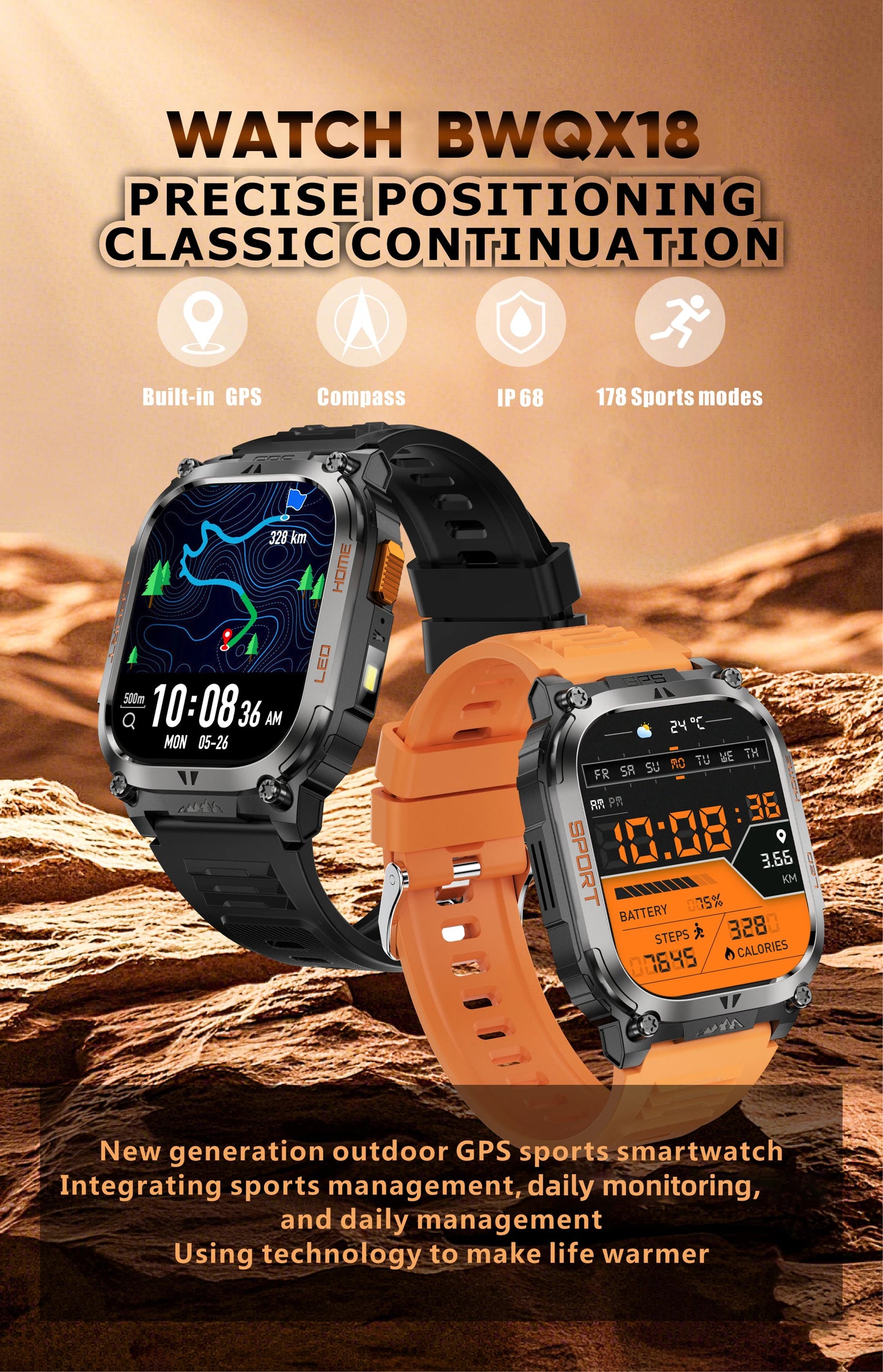 LIGE New GPS Tracking Smart Watch  LED Flashlight 1.96inch HD Screen Compass BT Call Waterproof Sport Smartwatch For Android iOS
