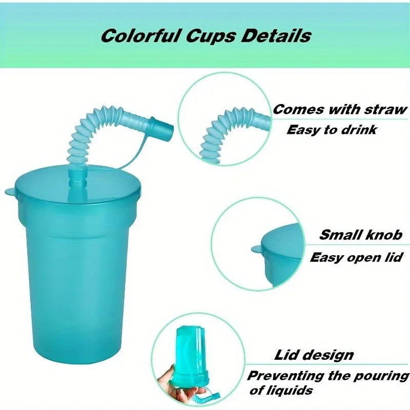 Colorful Expandable Plastic Straw Cup with Leak Proof Lid Siphon Mug for Summer Outdoor Travel Home Juice Milk Water DrinkingUse