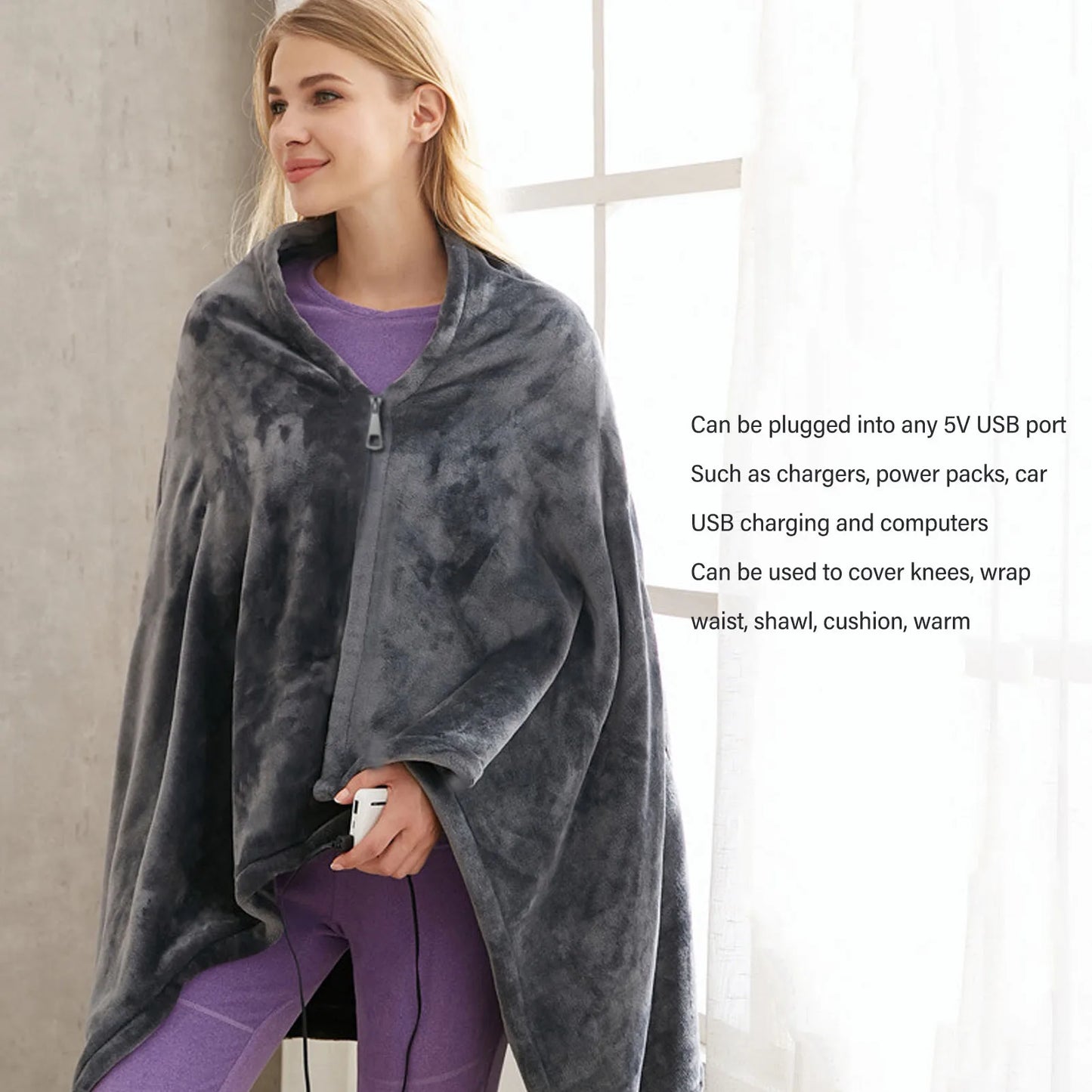 Portable USB Electric Heating Blanket - Heat 3 Levels Adjustable Fast Heating Shawl Suitable For Home/Office/Camping Outdoor Use