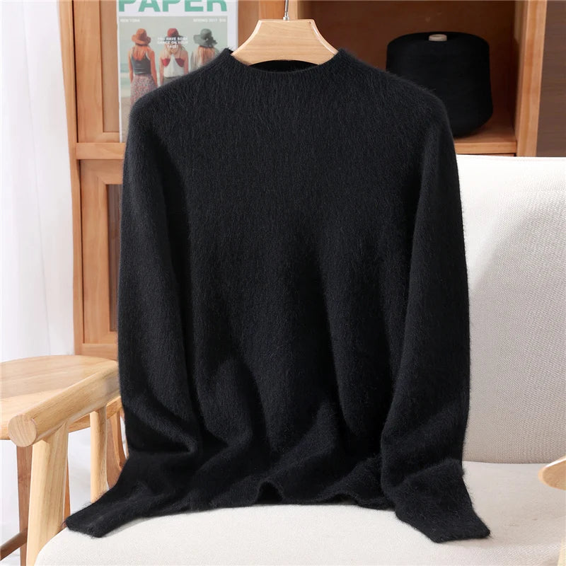 Women's Sweater Semi High Neck Autumn/Winter Pullover Long Sleeved High-End 100% Mink Fur Knitted Sweater Fashion Korean Version