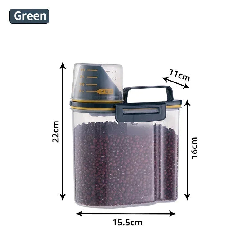 1.5/2kg Kitchen Supplies Food Storage Bucket Portable Moistureproof Storage Tank with Scale Cup Food Bucket Plastic Container