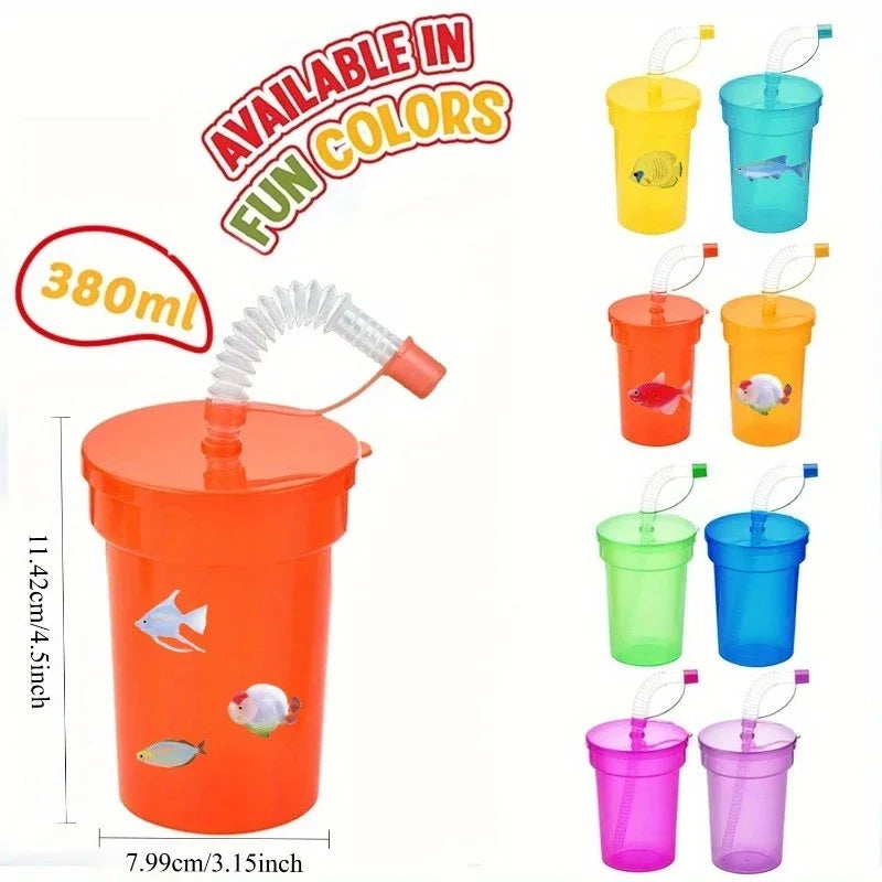 Colorful Expandable Plastic Straw Cup with Leak Proof Lid Siphon Mug for Summer Outdoor Travel Home Juice Milk Water DrinkingUse