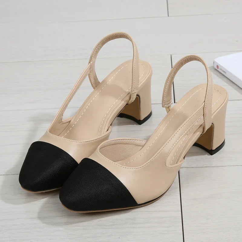 New Pointed Toe Sandals Fashion Low Square Heels Flat Shoes Korean Color Matching Party Ladies Shoes Chaussure Femme 2024
