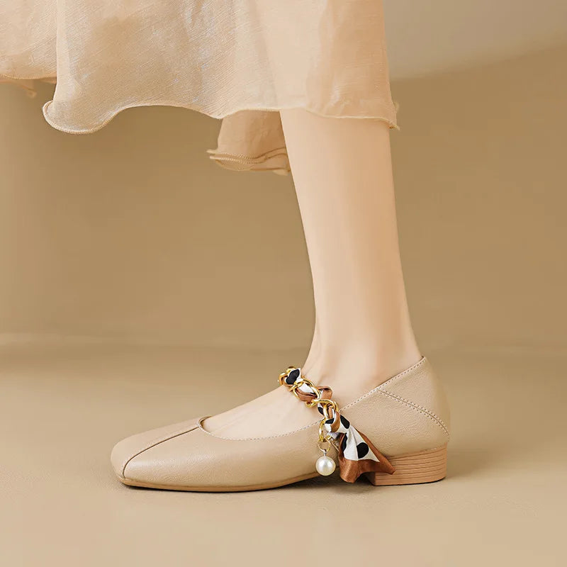 2023 spring and autumn women's shoes High heel Korean style fashion pearl design career and party wear Ladies Casual Mary Jane