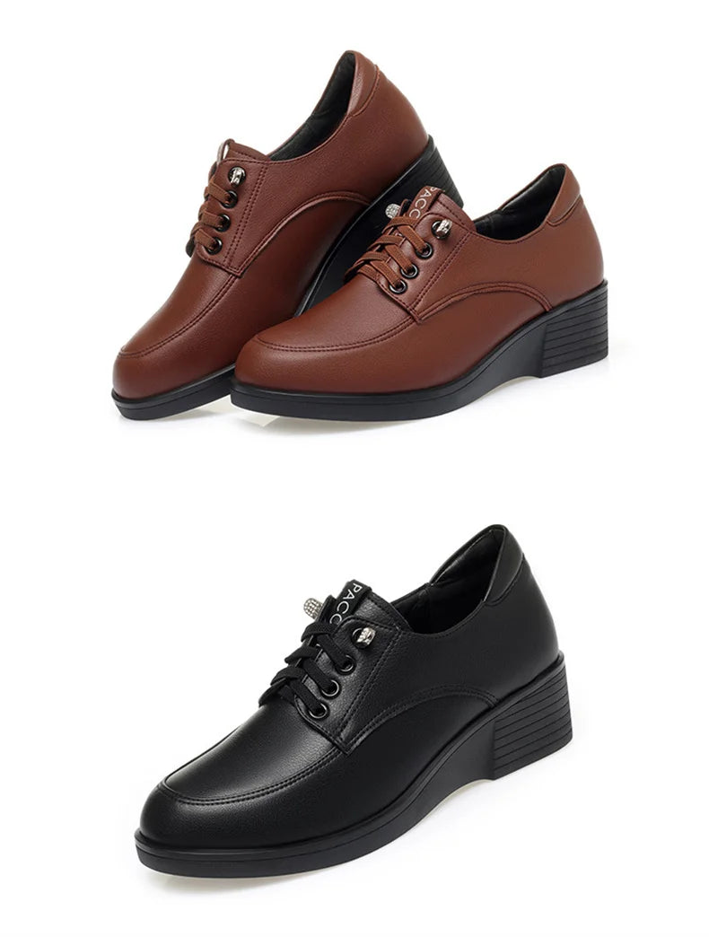 Spring Autumn New Fashion Women's Solid Thick Sole Flat Casual Breathable Walking Running Soft Leather Single Shoes Versatile