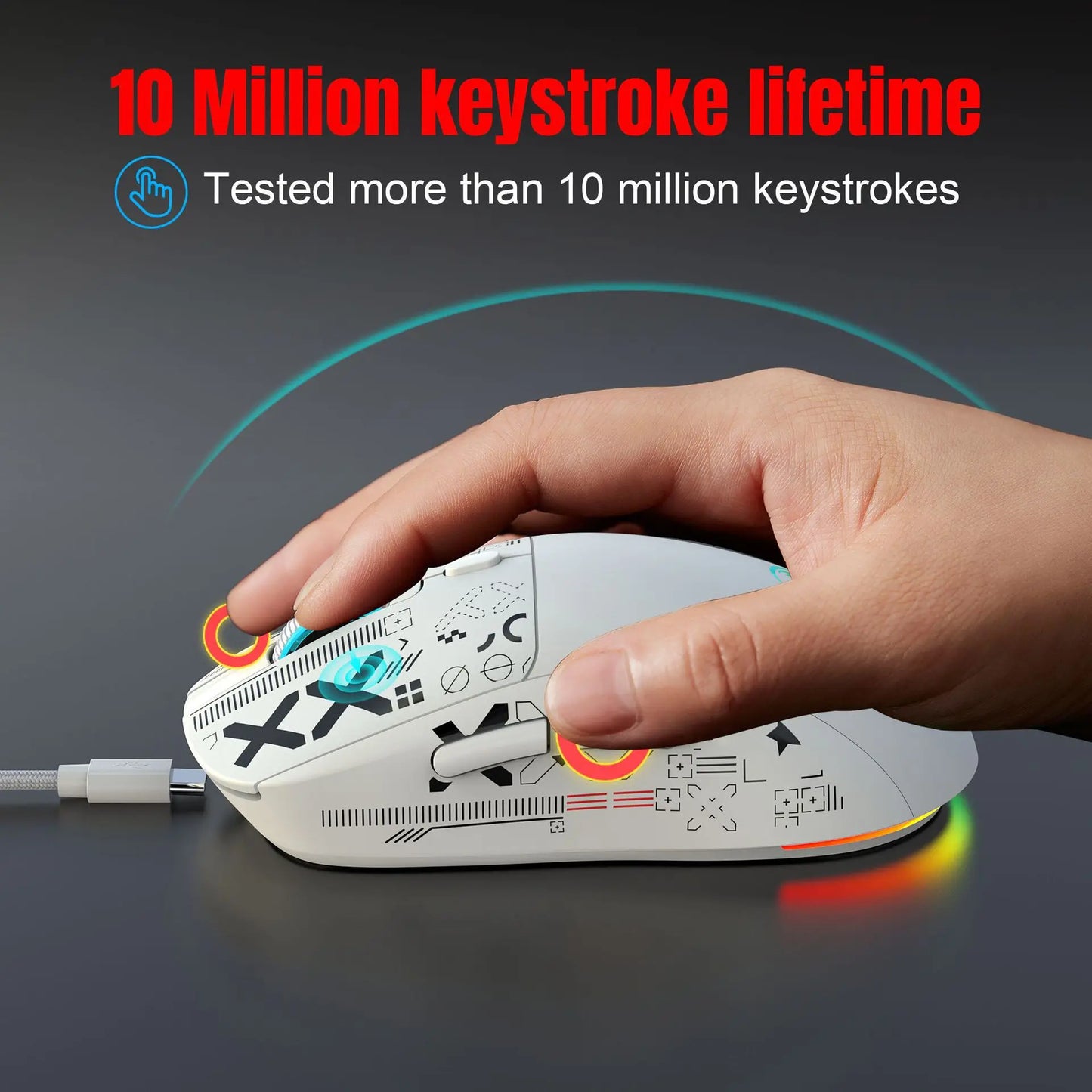 HXSJ T90  Thir-Mode wireless mouse (Wired+2.4G+BT) RGB Backlight 650mAh Gaming Mouse