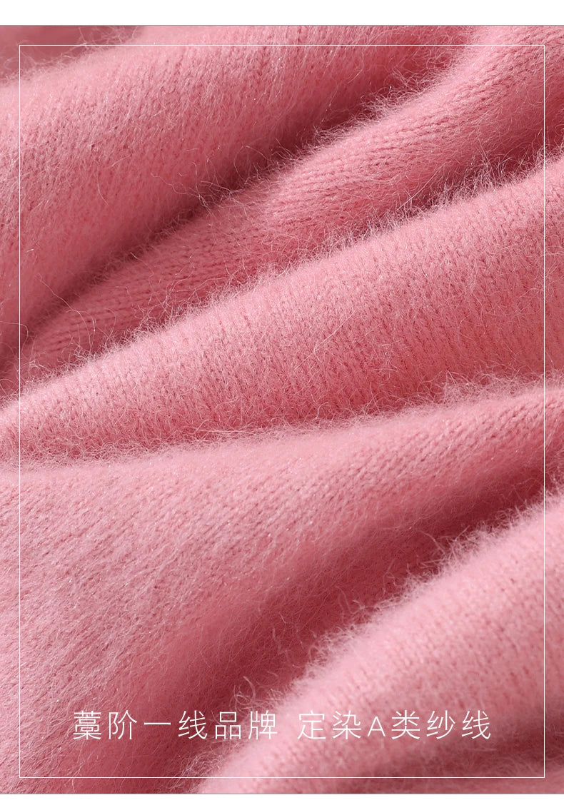 Women's Sweater Semi High Neck Autumn/Winter Pullover Long Sleeved High-End 100% Mink Fur Knitted Sweater Fashion Korean Version