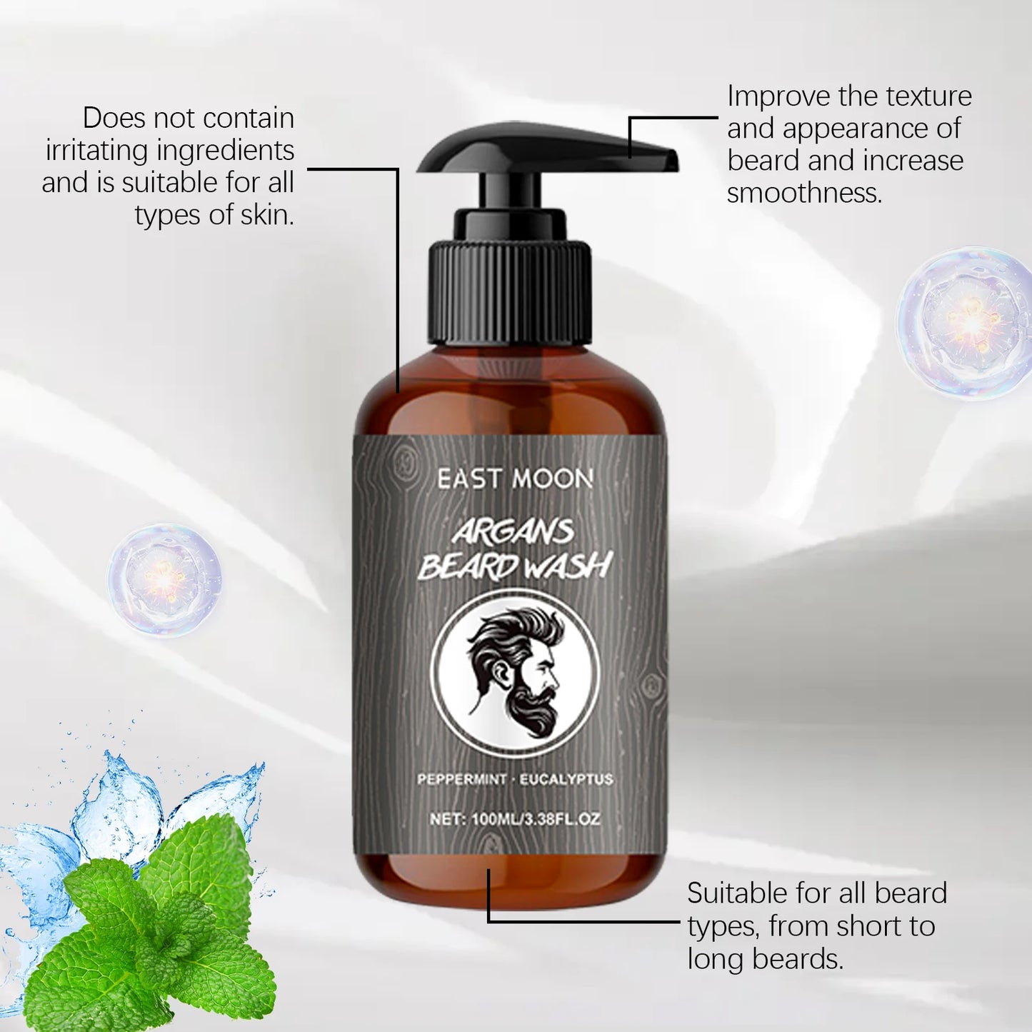 Men's Beard Shampoo-Gentle Cleansing with Eucalyptus,Argan&Jojoba Oils to Moisturize, Soften&Prevent Breakage-For All Skin Types