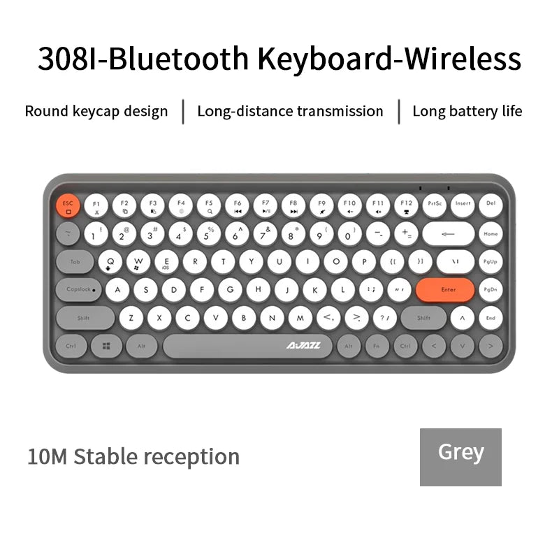 Ajazz 308I Wireless Bluetooth Keyboard 84 Keys Multi-Device Portable Keyboard Retro Typewriter Round Keycaps for IOS Android Win