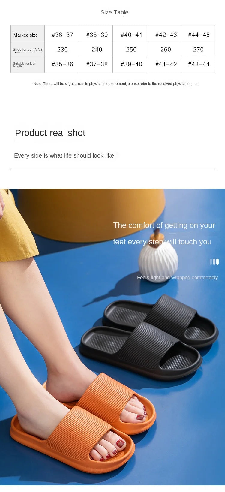 Fashion Men's Women's Sandals Anti-Slip Wear-Resistant EVA Thick Sole Comfortable Home Slippers Bathroom Bath Flip-Flops