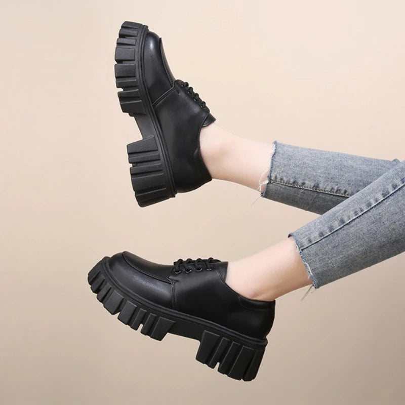 Women's Leather Lace-up Loafers 2025 New Platform Shoes Fashion Designer Leather Shoes Casual Flat Shoes